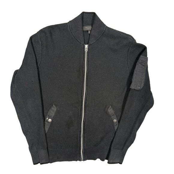 Rag & Bone ZIp Up Waffle-Knit Sweater Cotton Hemp Black Medium - Picture 1 of 10